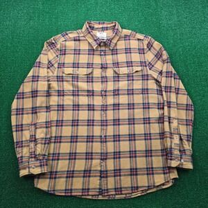 Fjallraven Ovik Flannel Shirt Mens 2XL Tan Plaid Button Up Long Sleeve Outdoors